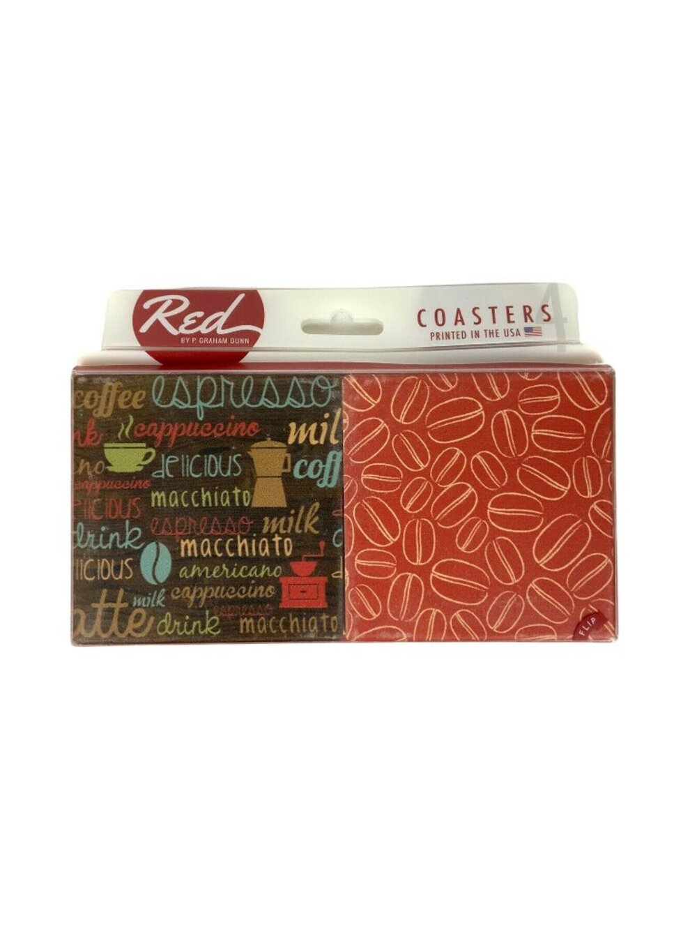 Red By P Graham Dunn Coffee Theme 4 Coaster Set Printed In USA Durable Stylish